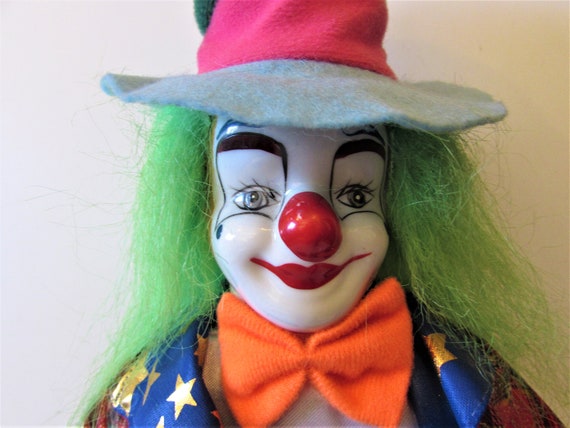 Ancien Automate Clown En Porcelaine – Vert – Musical – Objet De Collection