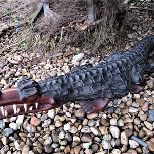 Very Large  Heavy African Hand Carved Wood Crocodile Sculpture  Figurine (Rare) /MEMsArtShop.