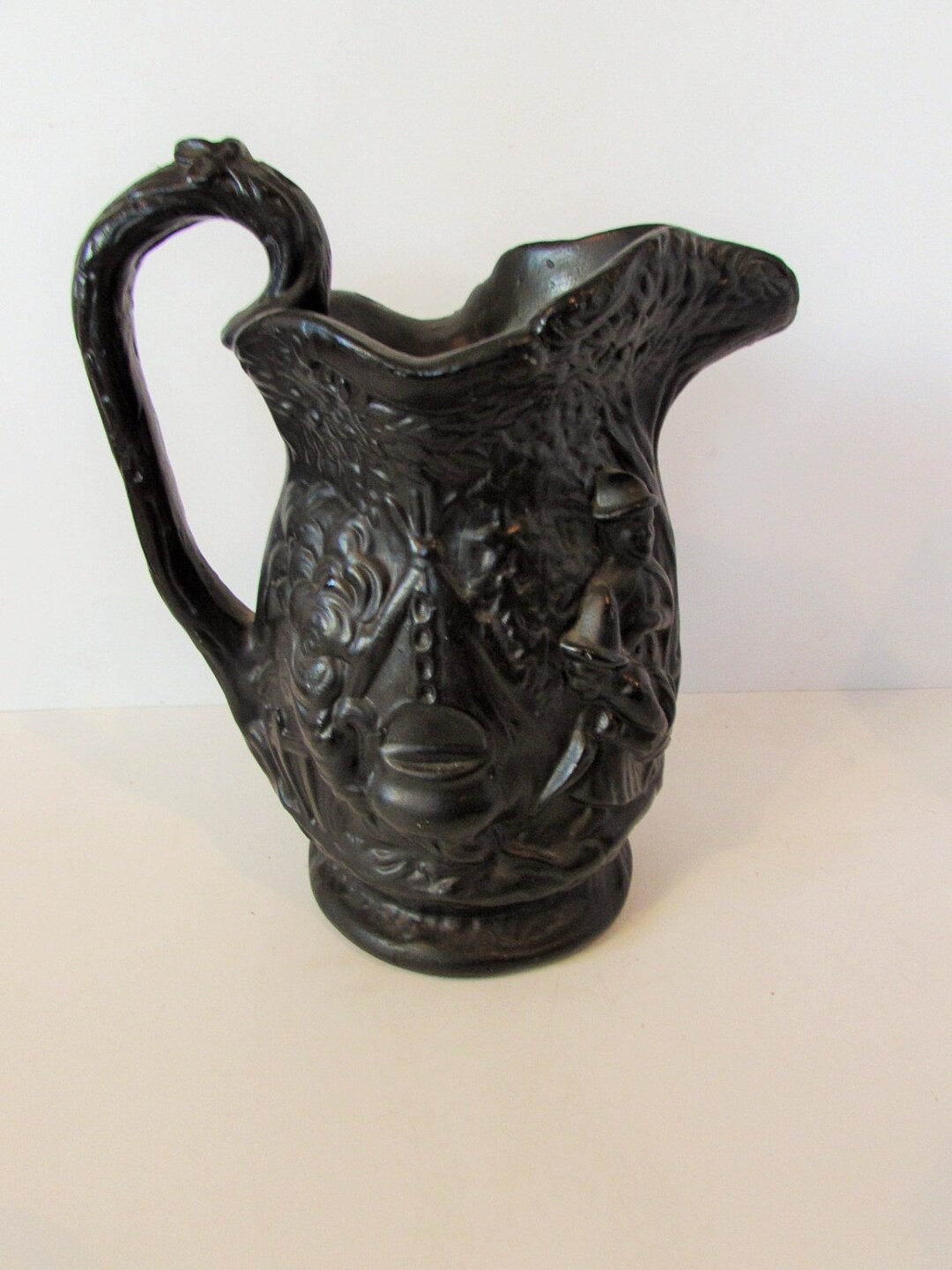Large Vintage Black Ceramic Jug/vase Very Unusual Etsy