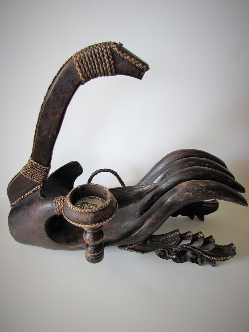 Very Unusual Large Heavy Carved Wood Sculptural Holder MEMsArtShop.