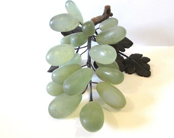 Beautiful Vintage Retro Bunch Of Green Glass Grapes Individually Wired.