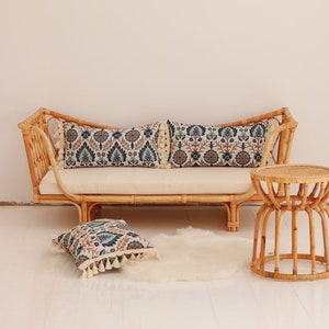 Blue Iris in Istanbul bolster with fringe, Decorative pillow, Cotton pillow, Decorative pillow for living room,Decorative pillow for bedroom