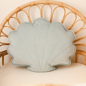 Velvet Shell Pillow “Powder Mint”, Decorative shell cushion, Seashell pillow for sofa, Decorative pillow for living room, Gift for her