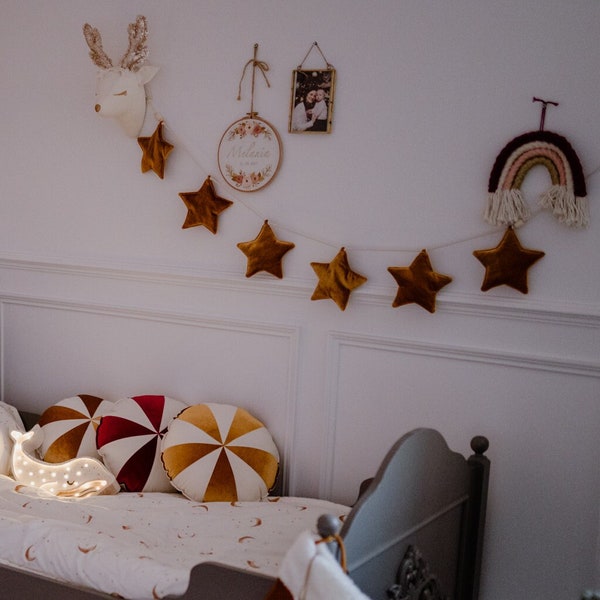 Velvet Garland with Stars “Gold Dust”, Nursery decoration,Wall decoration, Handmade, Gift for Kids, Decorative garland, Kids bed decoration