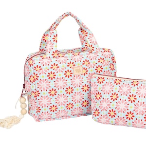 Makeup bag set &quot;Red Flowers&quot;, Cosmetic MakeUp Bag, Travel bag, Women&#39;s bag, Gift for her, Cotton makeup bag, Capacious bags, Travel Case