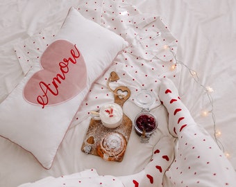 Decorative pillowcase with embroidered text "Red Amore" Perfect present for your love, valentine's day gift, personalised, unique  gift