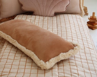 Caramel soft velvet bolster with fringe, Decorative pillow, Velvet pillow,  Handmade, Home decor cushion, Exclusive pillows, Modern cushions - Main Image