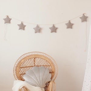 Linen Garland with Stars “Pink powder”, Garland for girl, Handmade, Baby&#39;s Room Decoration, Gift for Kids ,Kids bed decoration