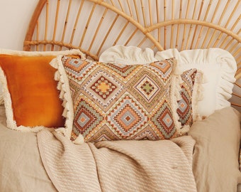 Boho tribe cushion with fringe, Decorative pillow, Cotton pillow, Sofa cushion, Decorative pillow for living room, for bedroom