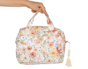 Makeup bag "Flower Power" Big size, Cosmetic MakeUp Bag, Travel bag, Cotton makeup bag, Capacious bags, Dopp Kit For Women, Travel Pouch