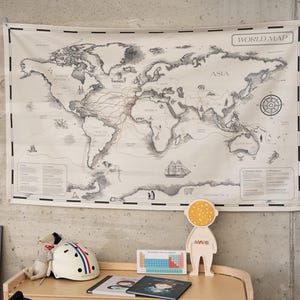 Montessori Weltkarte "Reisende und ihre Wege", Wanddekoration für Kleinkinderzimmer, Idee für Vorschulzimmer, Geschenk für Vorschulkinder zum Schulanfang