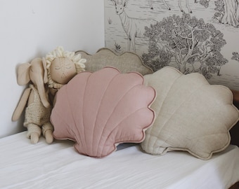 Linen Shell Pillow “Powder Pink” , Decorative shell pillow, Shell Cushion, Linen pillow, Pillow for sofa, kid room,  living room, bedroom