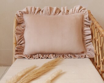 Soft Velvet Pillow with Frill “Latte”, Decorative pillow, Velvet pillow, Modern pillows, Exclusive pillows, Home decor cushion