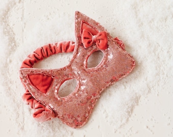 Masque de chat à paillettes roses, costume de carnaval pour filles, costume de déguisement, accessoires pour chats, cadeau pour les amoureux des chats, costume de chat rose d'Halloween