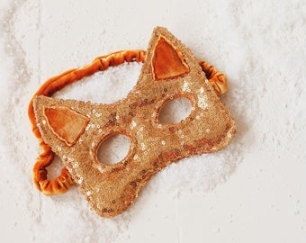 Cat Mask "Gold sequins", Girls halloween costume, Boy halloween costume, Halloween, Carnival, Cat Mask, Cat costume