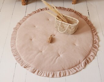 Velvet Frill Play Mat Latte, Super Soft Baby Floor Rug, Nursery Decor, Boho & Scandinavian Style, Handmade Baby Shower Gift, Playroom mat