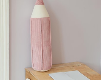 Corduroy crayon pillow “Pink” back to school gift, Preschooler and Student pencil cushion, kids room decor, Montessori toddler room decor,