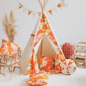 Teepee and Mat Set “Picnic with the flowers”, High quality, Handmade, Teepee tent with mat, Teepee tent for girl, Kids play tent, Kids room