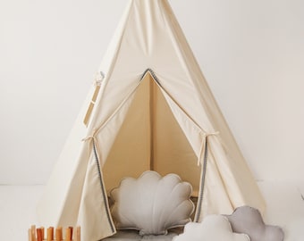 Teepee tent &quot;Grey pompoms&quot;, tent  for a boy, scanidi room idea, Playroom for boy, Garden teepee tent for cottage home decor, montessori room