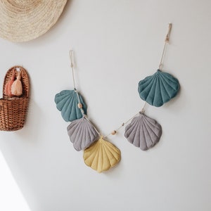 Linen Garland with Shells “Eye of the Sea”, Nursery decoration, Garland for boy, Garland for girl, Wall decoration, Kids Room decoration
