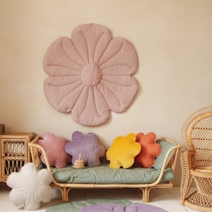 Linen flower mat &quot;Powder Rose&quot;, baby Nursery floor Rug, Tummy Time Mat, Photo Session Prop, nature-inspired nurseries, fairy-tale bedrooms