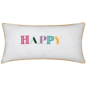 Taie d'oreiller décorative avec une inscription brodée colorée Happy, cadeau unique pour baby shower, traversin pour coach enfant, déco chambre bébé image 1