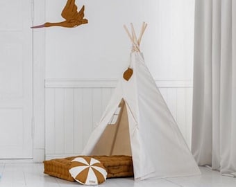 Tipi classique « Beige » Chambre style Boho, couleurs naturelles, tipis pour garçon, tipi pour fille, idée cadeau anniversaire, déco chambre garçon, tente bohème