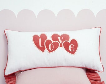 Decorative pillowcase with embroidered text "Red Love" Perfect present for your love, valentine's pillow, personalized unique gift for her