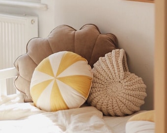 Patchwork Pillow “Honey Candy”, Home Decor Cushion, Soft Pillow, Chair, Sofa, Bed, Linen pillow, Round cushion, Kids gift, Baby room