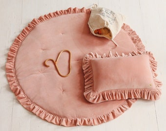 Soft Velvet Mat with Frill “Apricot”, Carpet for childreen, Kids room, Playmat for girl, Decorative mats,Play mat, Kids play mat