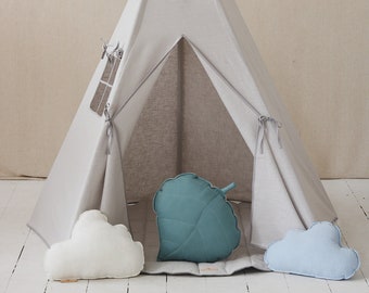 tipi en lin pour garçon, tente pour fille "gris pingeon", tente tipi pour chambre d'enfant, idée salle de jeux, tipi de jardin, cadeau pour un enfant