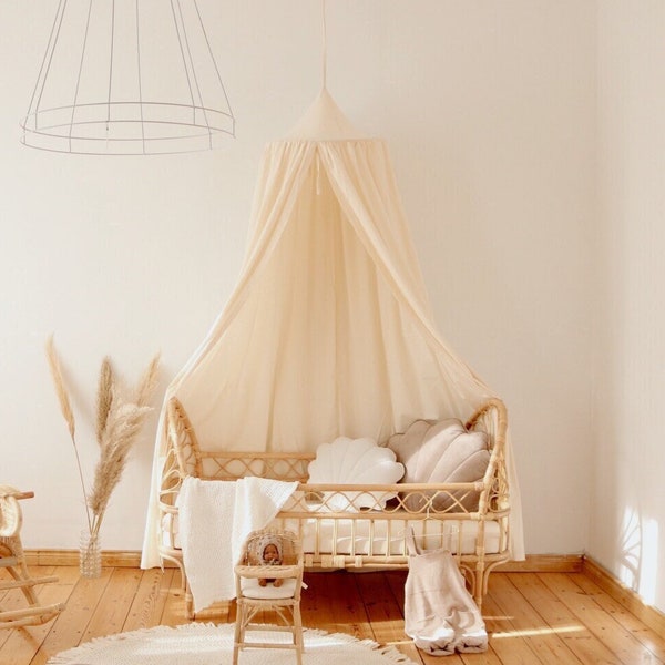 Dosel para habitación de bebé estilo boho "Algodón crudo" dosel para dormitorio de niños, decoración de habitación para niñas, decoración de habitación boho sobre una cama, decoración minimalista