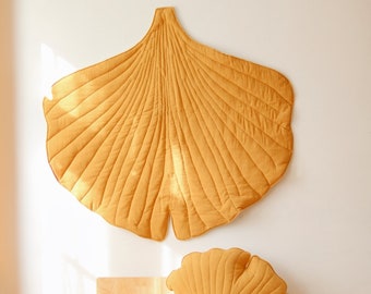 Linen ginkgo leaf mat &quot;Mango&quot;, stylish play area, creative flooring, kid-friendly home, play mat for kids, birthday gift,spring decoration