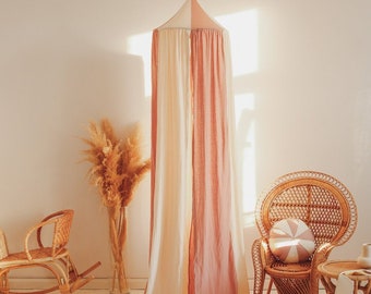 Linen/cotton canopy for girl's room “Pink Circus” decoration for baby room, pink linen girl's decor, pink baby shower gift, boho girl room