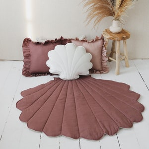 Linen Shell Mat “Marsala”, Quilted play mat, Play mat, Kids play mat, Mat for teepee tent, Playmat for girl, Decorative mats, Linen Mat,