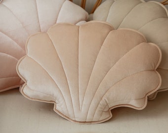Velvet Shell Pillow “Apricot Pearl” , Decorative pillow, Shell Cushion,Velvet pillow, Seashell pillow for sofa, Gift for her, Luxurious gift