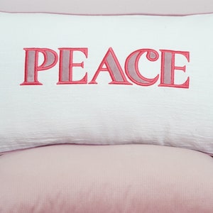 Decorative pillowcase with a pink embroidered inscription Peace, romantic gift for her, cushion for girl bedroom, pink home decor image 3