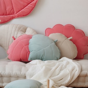Velvet Leaf Pillow “Powder Mint”, Home Decor Cushion, Soft Pillow, Chair,  Pillow for Baby, Kids Gift, Kids room,Children&#39;s room, Nursery