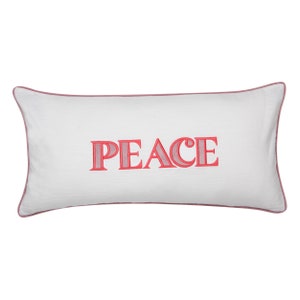 Decorative pillowcase with a pink embroidered inscription Peace, romantic gift for her, cushion for girl bedroom, pink home decor image 5