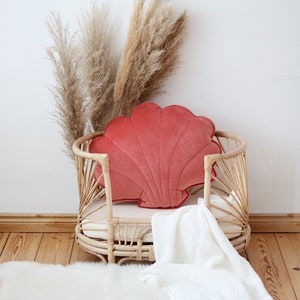 Velvet Shell Pillow “Coral”, Decorative shell pillow, Shell Cushion, Seashell pillow for sofa, Gift for her, Home decor pillows