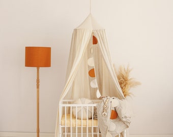 Auvent en lin/coton pour chambre d’enfant « Cream Circus » idée de chambre d’enfant boho, idée de salle de cirque, décoration de chambre japandi, couleurs naturelles dans la chambre de bébé