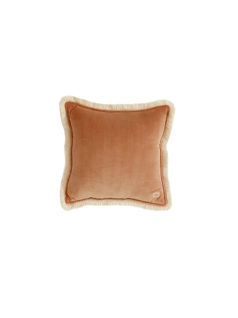 Caramel Soft Velvet Cushion with Fringe - Thumbnail 2