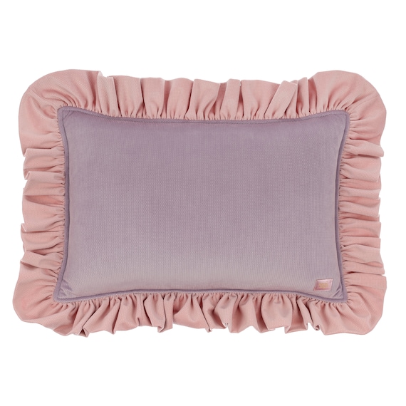 Decorative velvet pillow with frill "Violet lemonade" lilac bedroom, pastel living room style, exclusive home goods,  super soft fabric