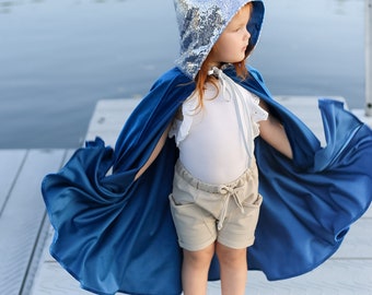 Cape magique pour enfant « Reine des Neiges », costume de personnage de conte de fées pour carnaval, costume congelé pour fille, cape en velours bleu pour fête d'anniversaire