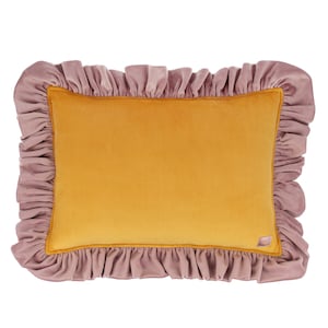 Decorative velvet pillow with frill "Orange soda" living room idea, velvet decor, pillows for bedroom, cushion for armchair, eclectic house