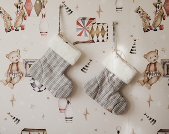 Chaussette du Père Noël « Chaussette grise », Décoration sur cheminée, chaussette pour cadeau de Noël, décoration murale de vacances pour chambre de bébé