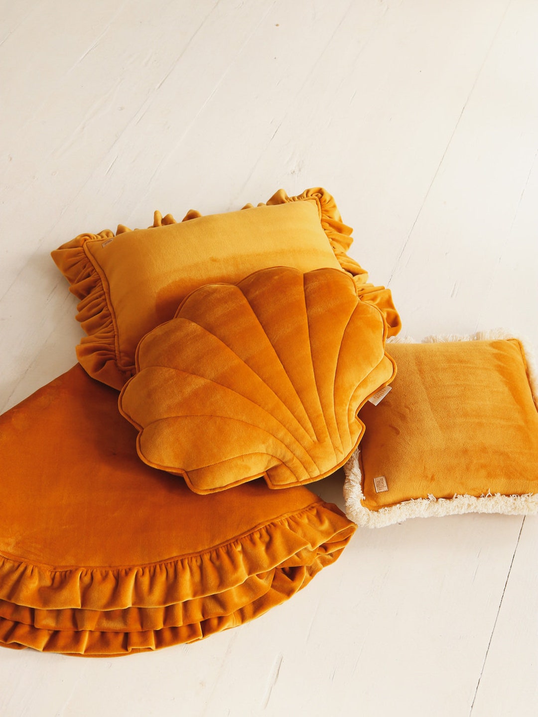 Soft Velvet Shell Pillow mustard, Decorative Shell Pillow, Shell