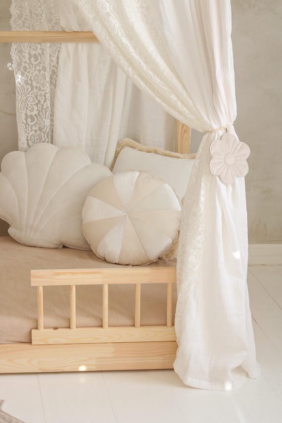lilimaus Huisbed hemel met lichtgevende sterren - Bedhemel huisbed decoratie - Cadeau meisjes & jongens - Hemelbed gordijnen voor 90x200 & 120x200 kinderbedden - Lichtsterren kinderkamer decoratie
