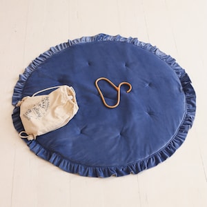 Velvet Play Mat with Ruffle &quot;Sapphire&quot; – Soft Baby Rug, Decorative Kids Mat, Gift for Boys, Play Tent Mat, Cozy Nursery Decor