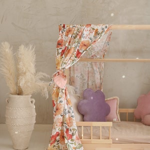 Canopy with print over the bed, House Bed Cotton Curtains, Montessori Kids Bed Tent, Toddler Bed decor, Reading Nook personalized Bed Canopy image 3